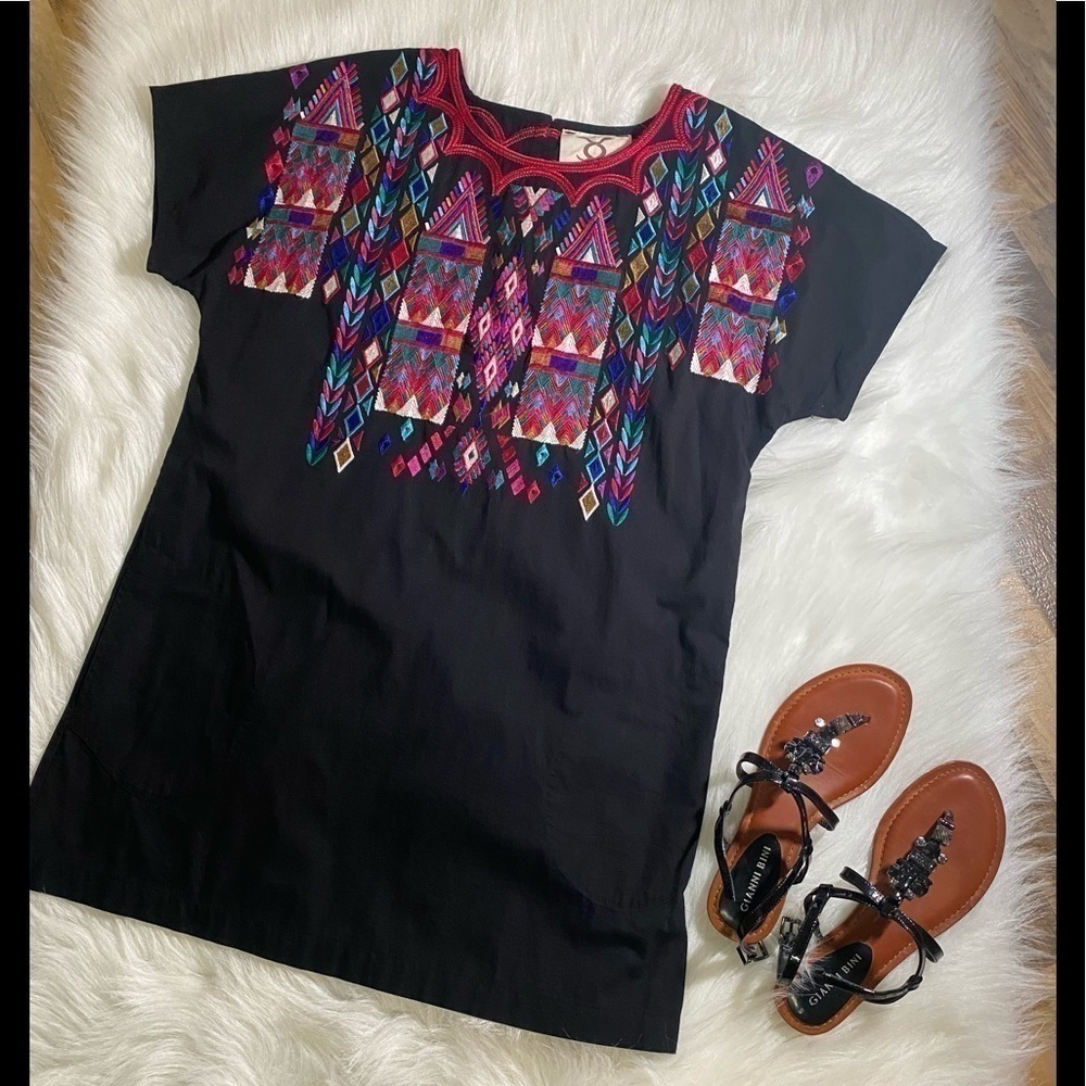 FIGUE Tia embroidered t-shirt dress in onyx black small